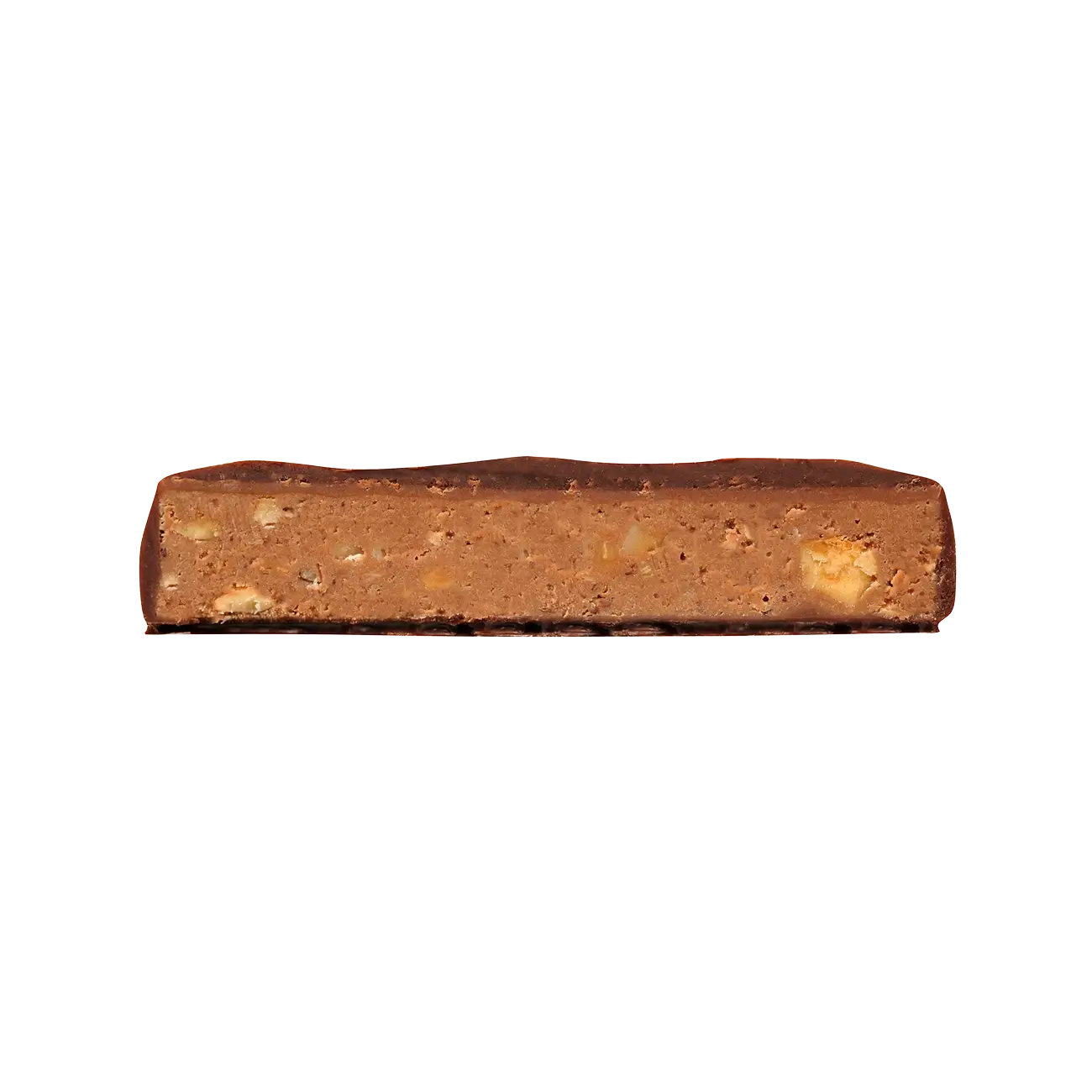 Schokoladenriegel mit Nüssen, Querschnitt.