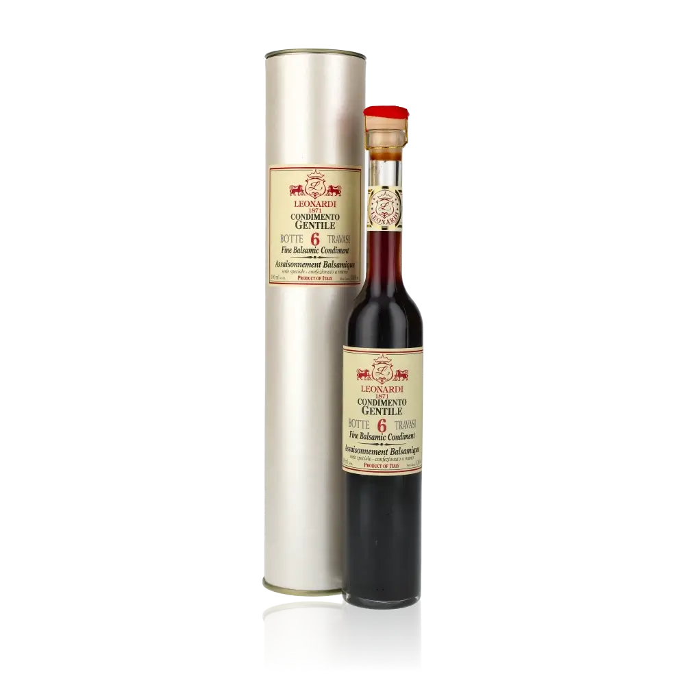 Acetaia Leonardi Balsamico Condimento Flasche und Verpackung.