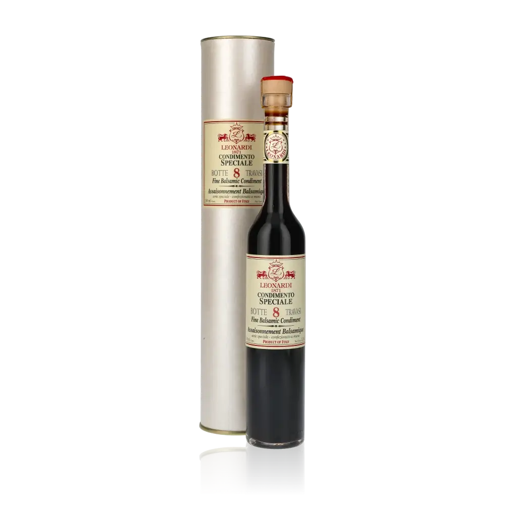 Acetaia Leonardi Balsamico Essigflasche mit Verpackung.