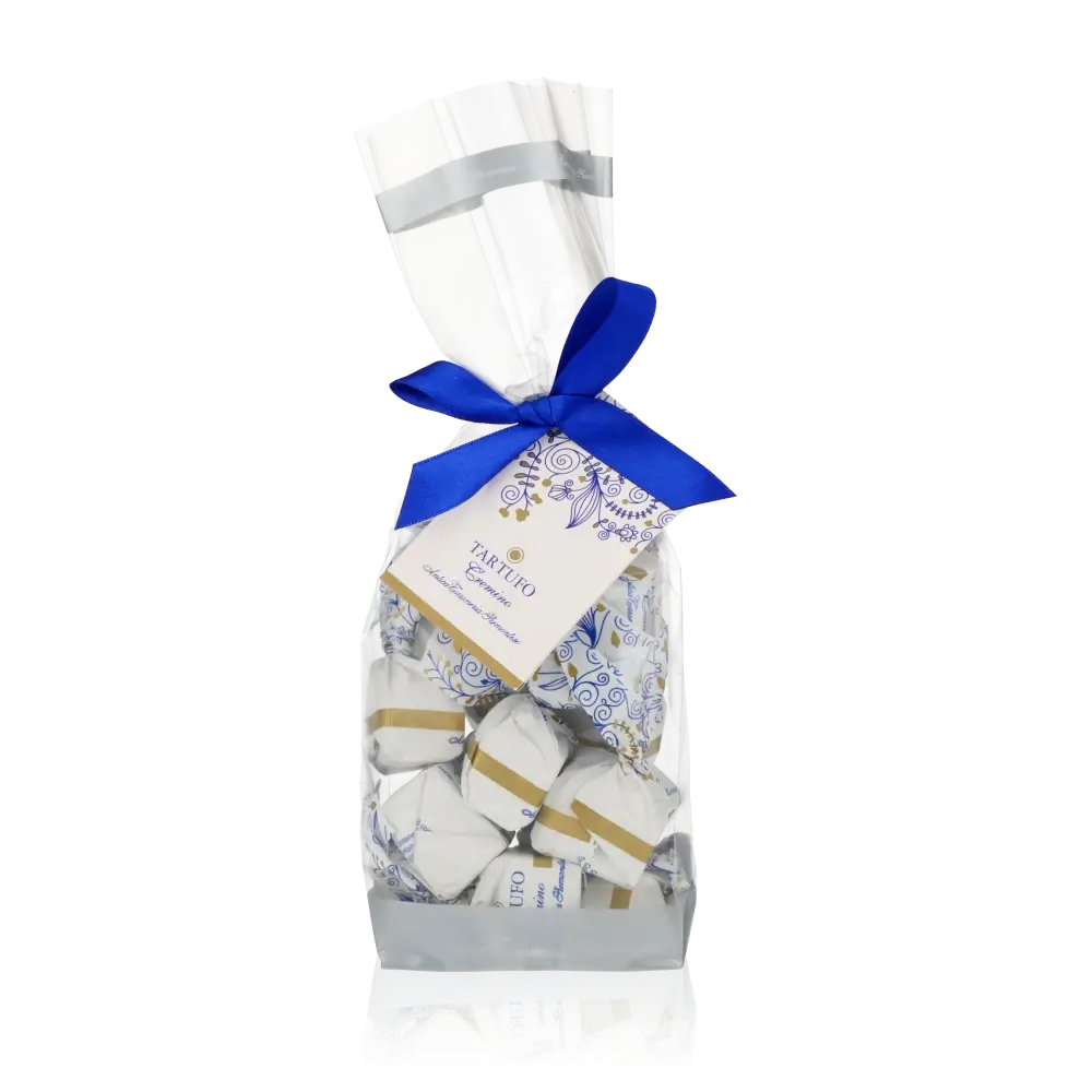 Geschenkverpackung mit Tartufi Cremino von Antica Torroneria Piemontese.