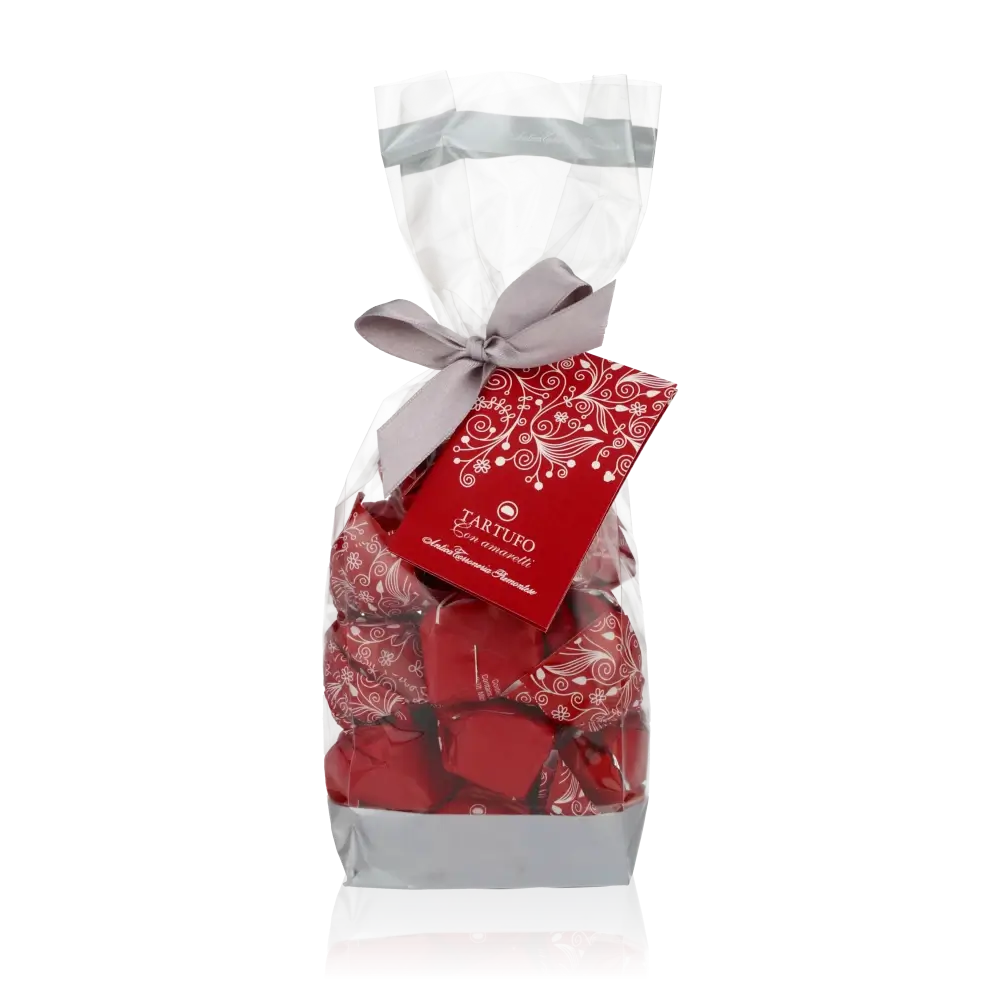 Beutel mit Antica Torroneria Piemontese Tartufi Amaretti Pralinen.