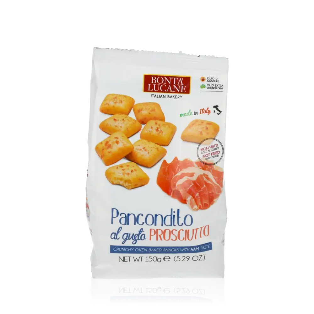Feinkostgebäck mit Schinken, Marke Bonta Lucane, 150g Packung.