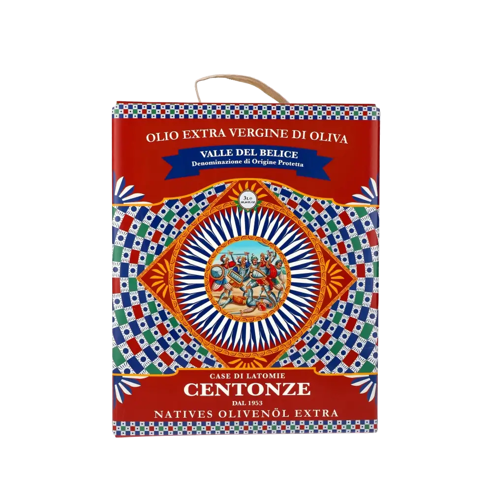 Centoze Olivenöl Bag-in-Box, buntes Design, 3 Liter.
