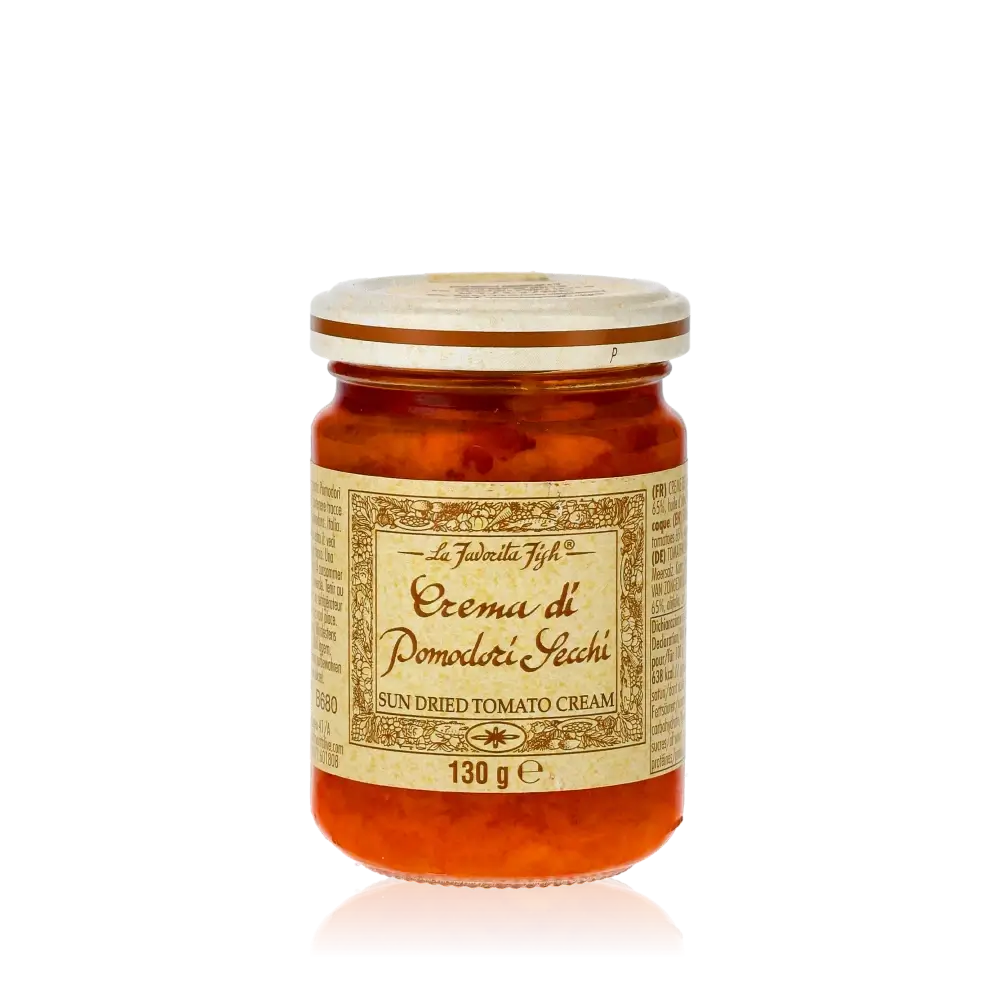Feinkostglas mit La Favorita Crema di Pomodori Secchi.