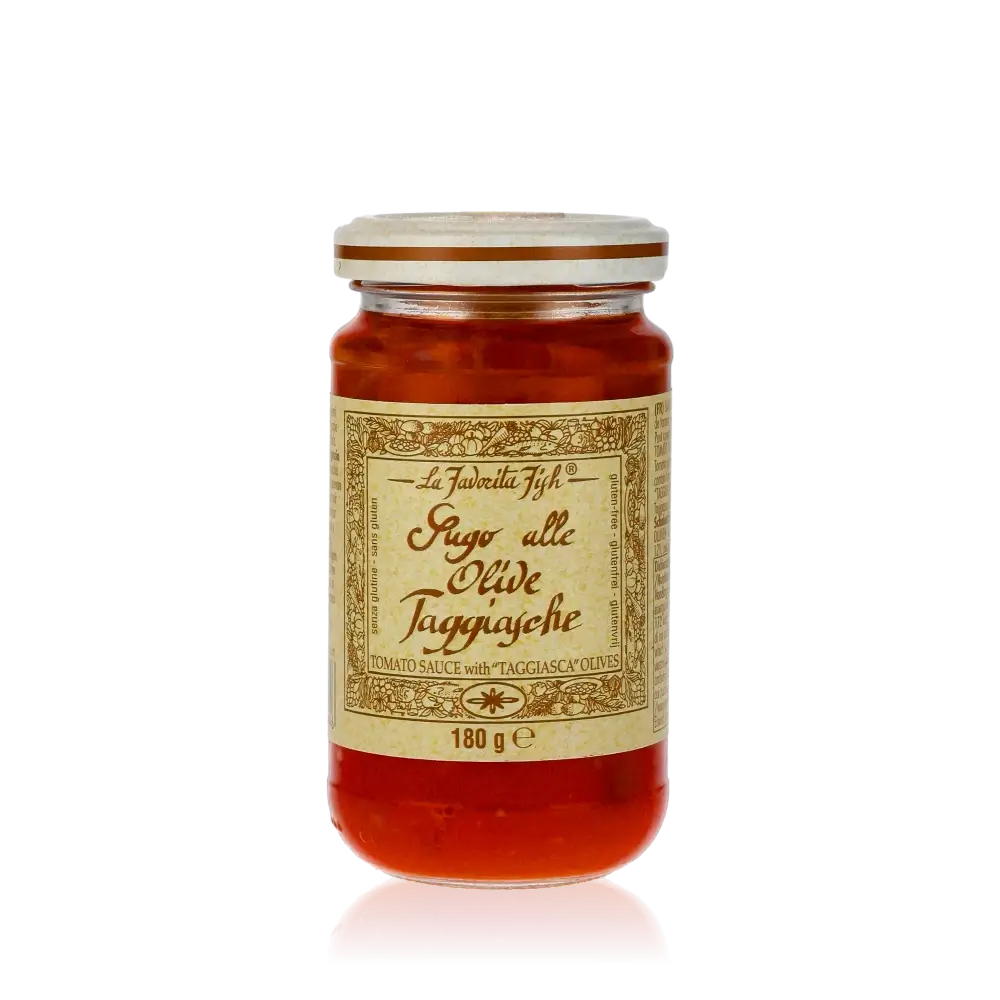 La Favorita Sugo alle Olive Taggiasche Tomatensauce Glas.
