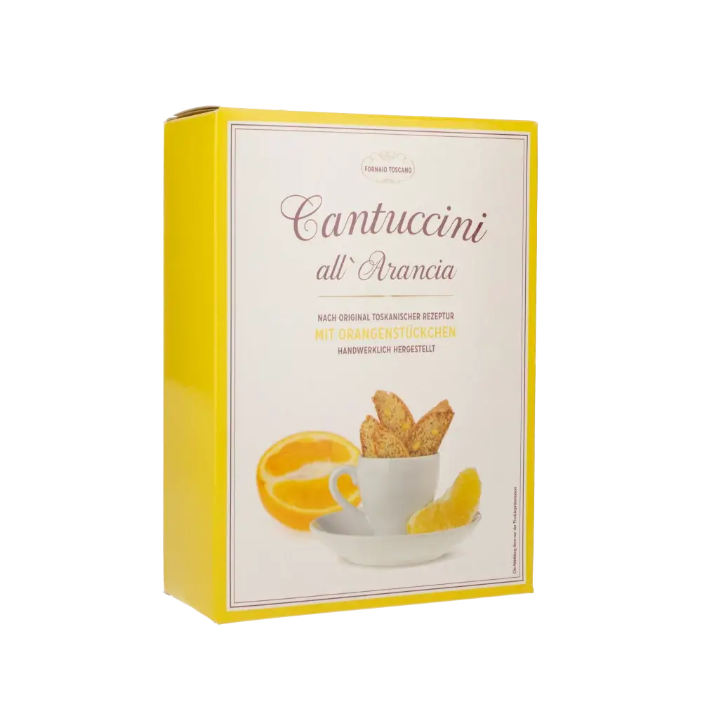 Fornaio Toscano Cantuccini mit Orange Verpackung.