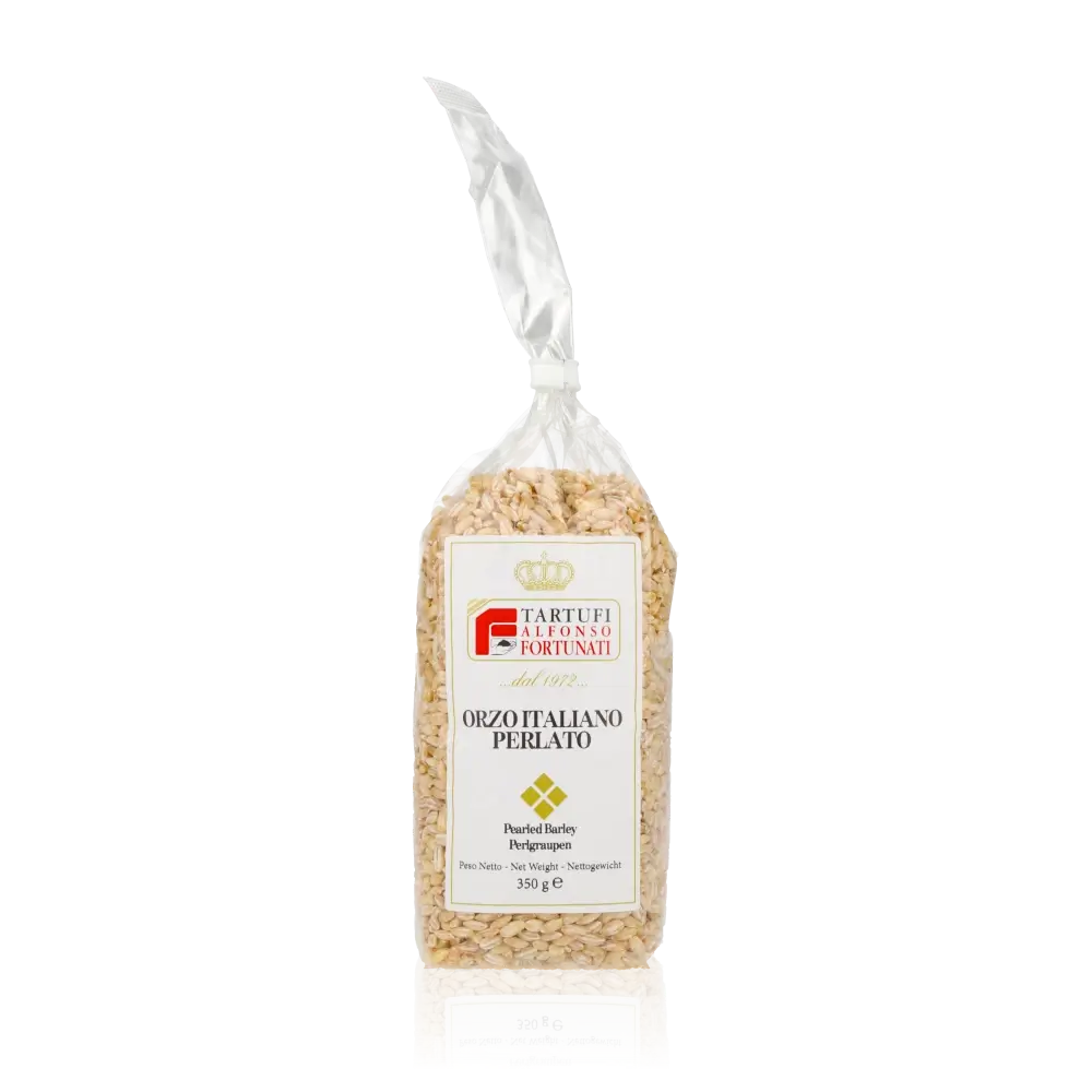 Feinkostprodukt: Tartufi Fortunati Perlgraupen 350g Verpackung.