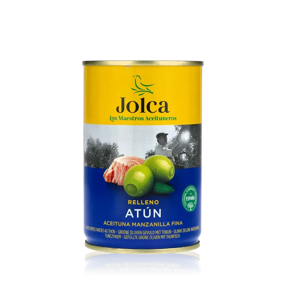Jolca Oliven gefüllt mit Thunfisch, Manzanilla, Spanien.