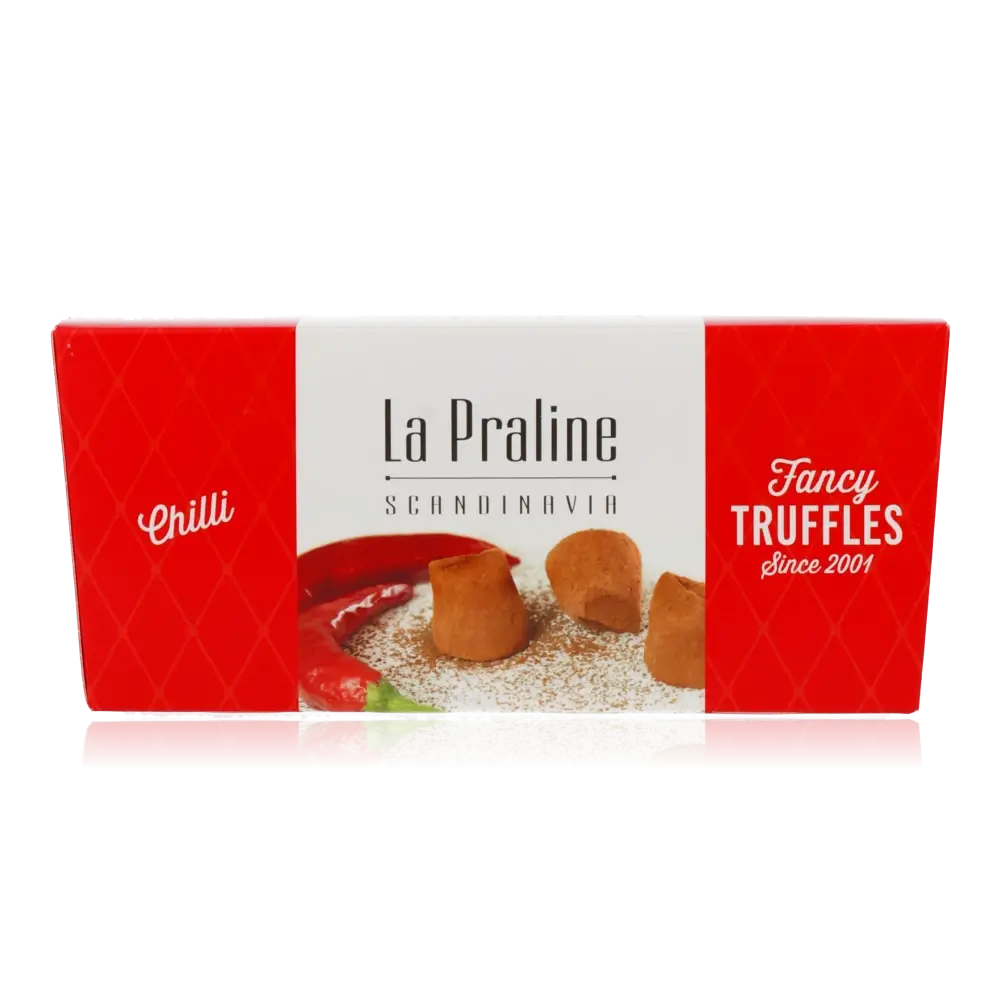 La Praline Scandinavia Trüffel Chili Verpackung Vorderseite.