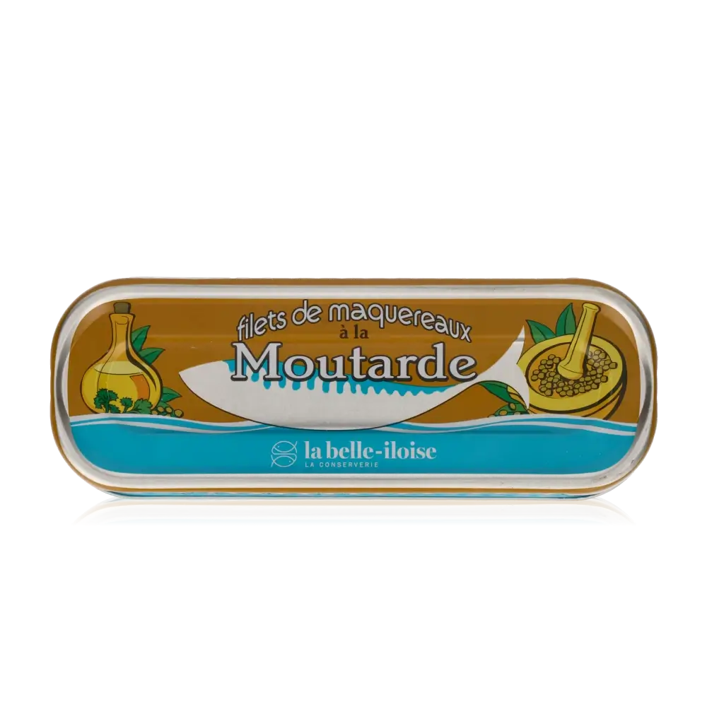 Feinkostdose "la belle-iloise" Makrele in Senfsauce.