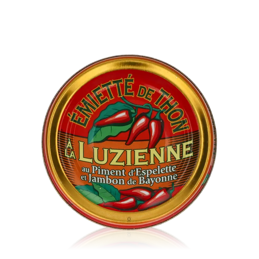 Feinkostdose mit Thunfisch, Piment d'Espelette, Jambon de Bayonne.