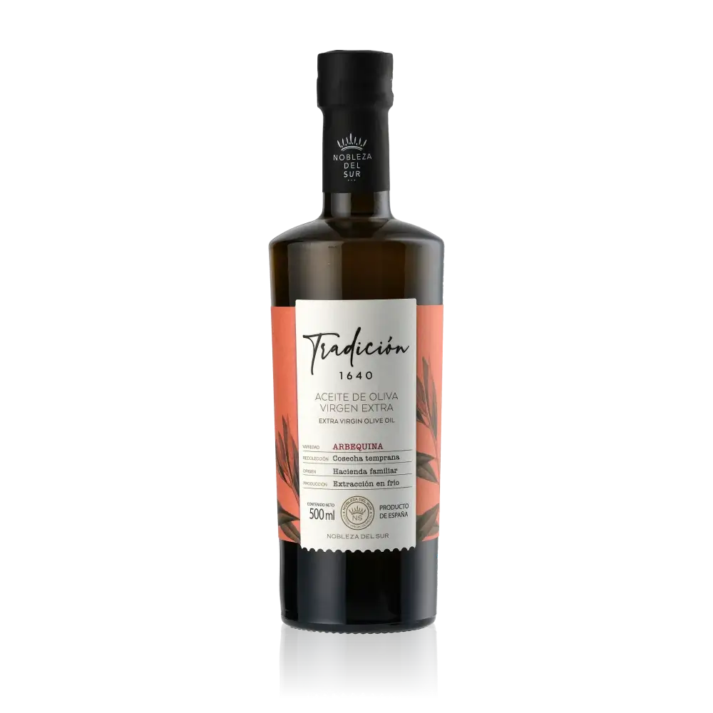 Nobleza del Sur Olivenölflasche mit Etikett und Logo.