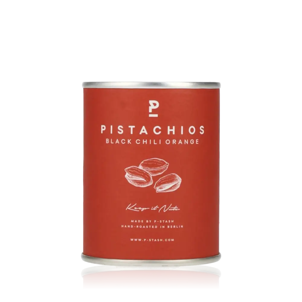 Feinkostdose P-Stash Pistazien Black Chili Orange.