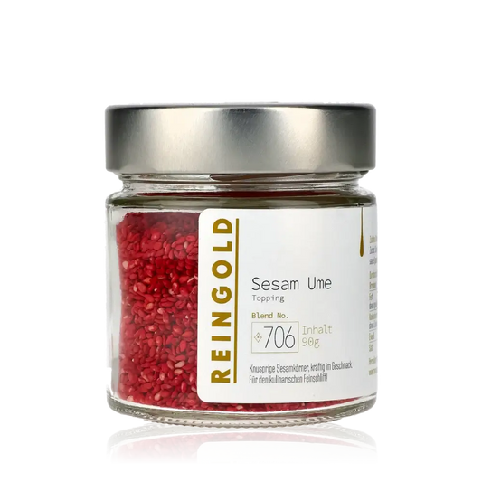 Reingold Sesam Ume Topping im Glas mit Etikett.