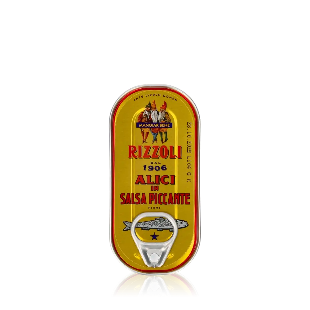Rizzoli Sardellen in scharfer Sauce, Fischspezialität, 50g Dose.