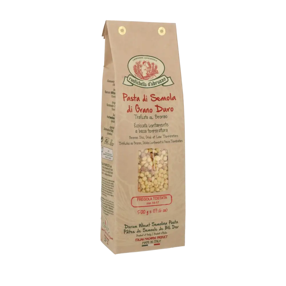 Rustichella d'Abruzzo Fregola Tostata Pasta Verpackung.