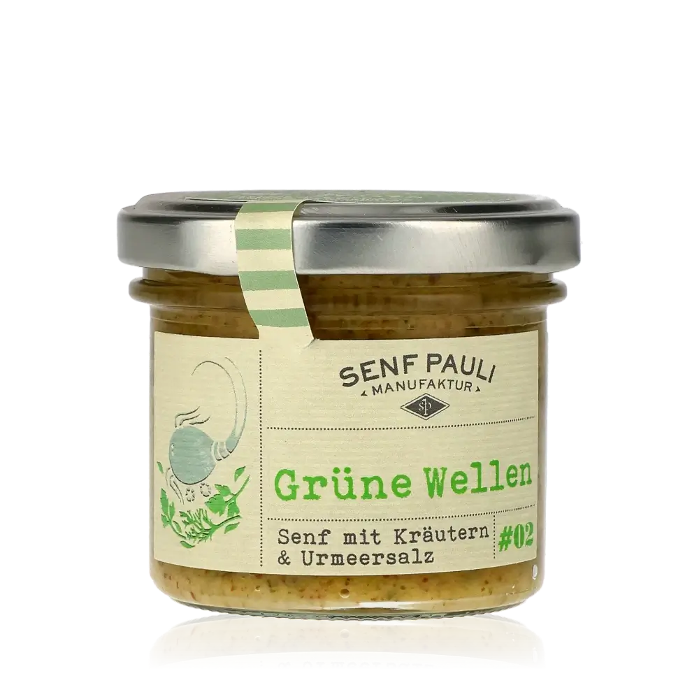 Senf Pauli Grüne Wellen Senfglas mit Kräutern.