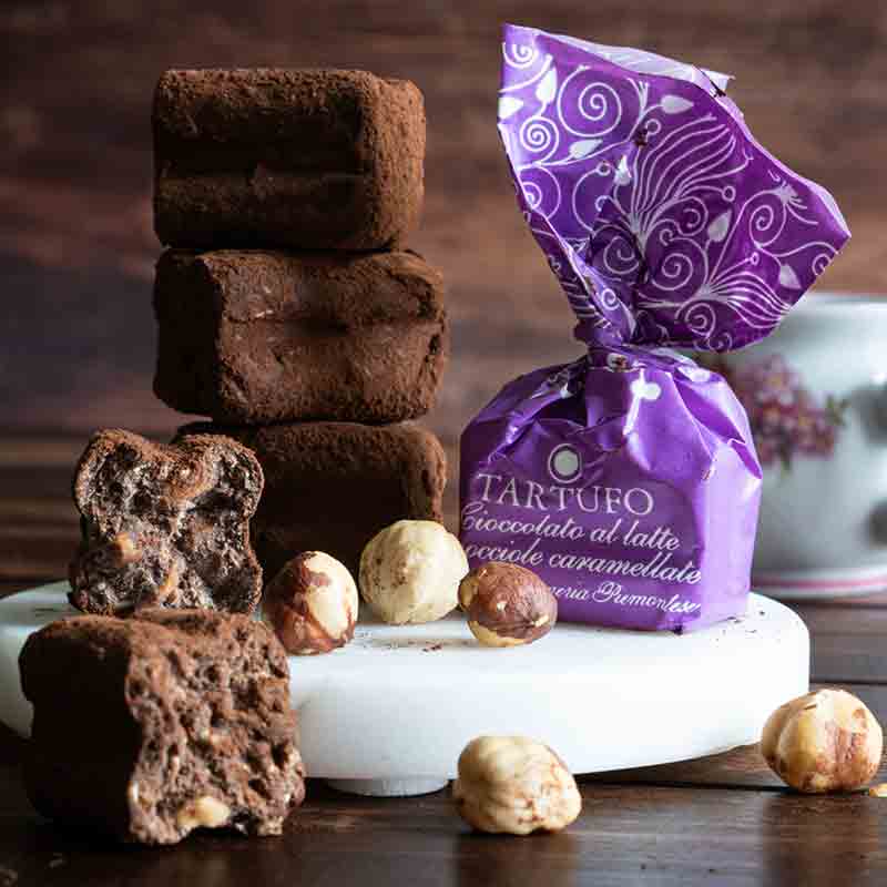 Schokoladentrüffel, Haselnüsse, Tartufo Cioccolato al Latte Verpackung.