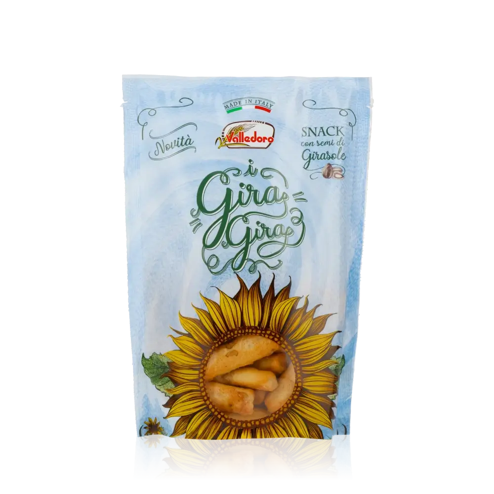 Valledoro Mini-Grissini mit Sonnenblumenkernen in Verpackung.