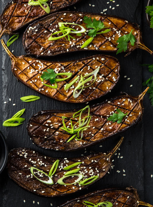 Ofen Auberginen mit Sesam