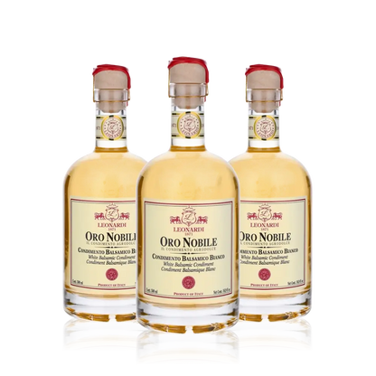 Drei Flaschen Leonardi Oro Nobile Balsamico Essig.