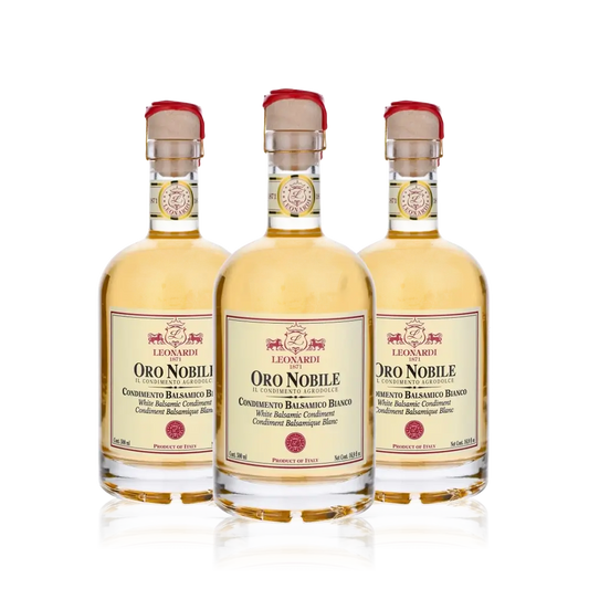 Drei Flaschen Leonardi Oro Nobile Balsamico Essig.