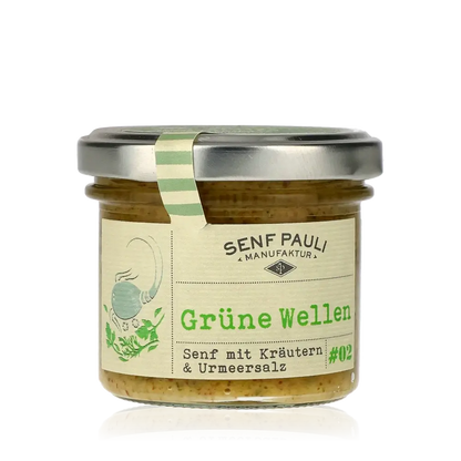 Senf Pauli Grüne Wellen Senfglas mit Kräutern.