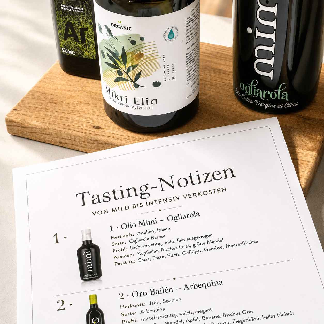 Tasting Notizen von 3 Olivenölen