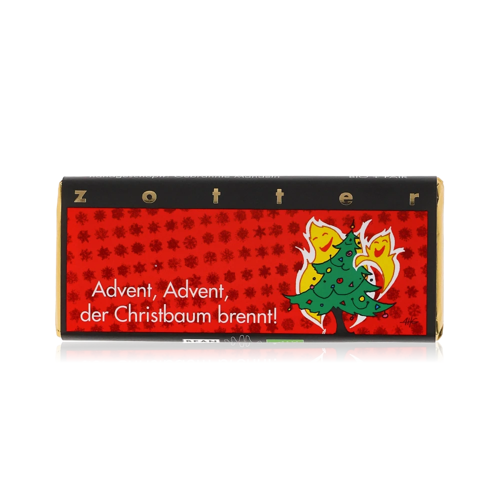 Advent, Advent der Christbaum brennt von Zotter - Handgeschöpfte Schokolade, BIO