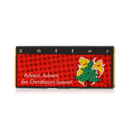 Advent, Advent der Christbaum brennt von Zotter - Handgeschöpfte Schokolade, BIO