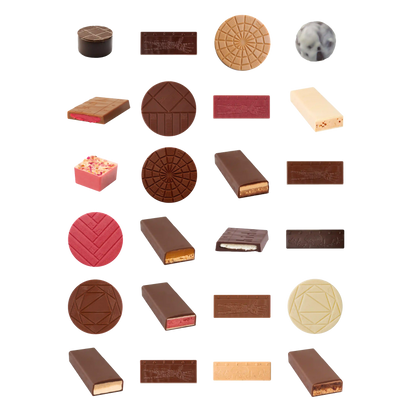 24 Schokoladen und Pralinensorten. Inhalt des Best Of Adventskalender von Zotter