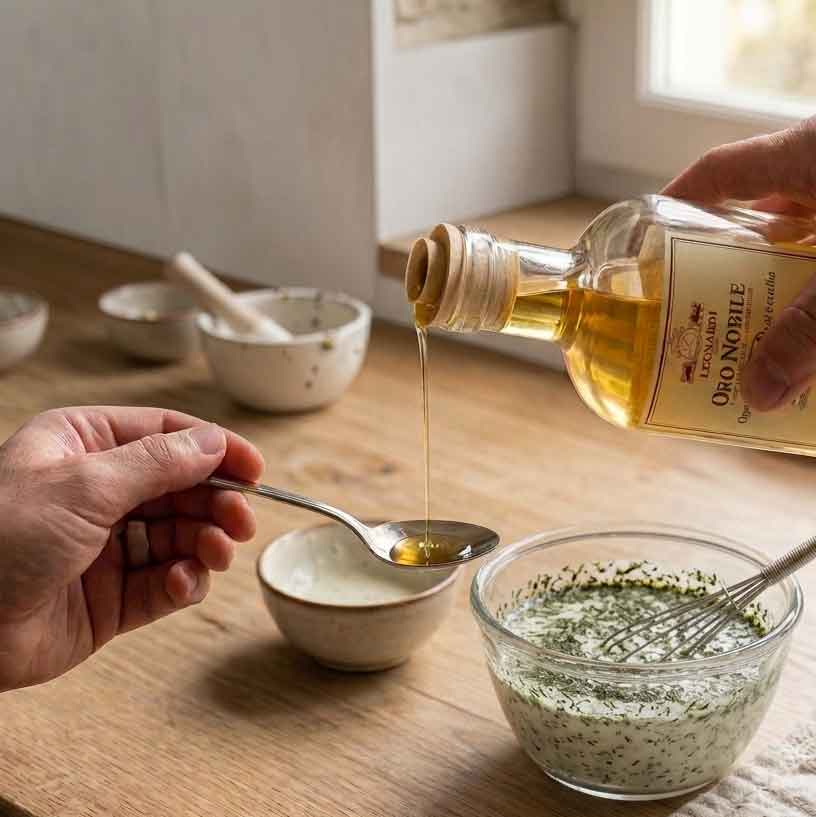 Heller Balsamico passt perfekt in ein selbst gemachtes Joghurt-Dressing