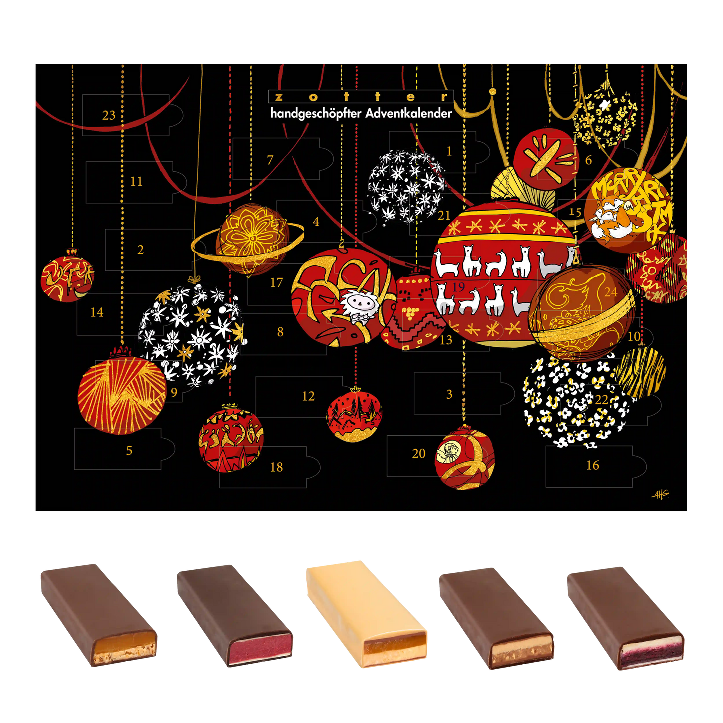 Adventskalender handgeschöpfte Schokolade, BIO, Zotter