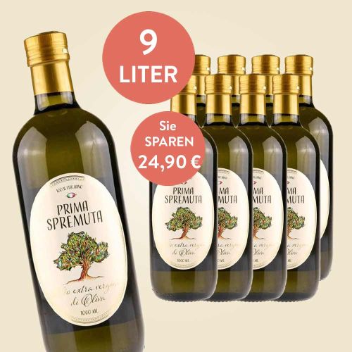 9 x Prima Spremuta, natives Olivenöl extra aus Sizilien, 1L
