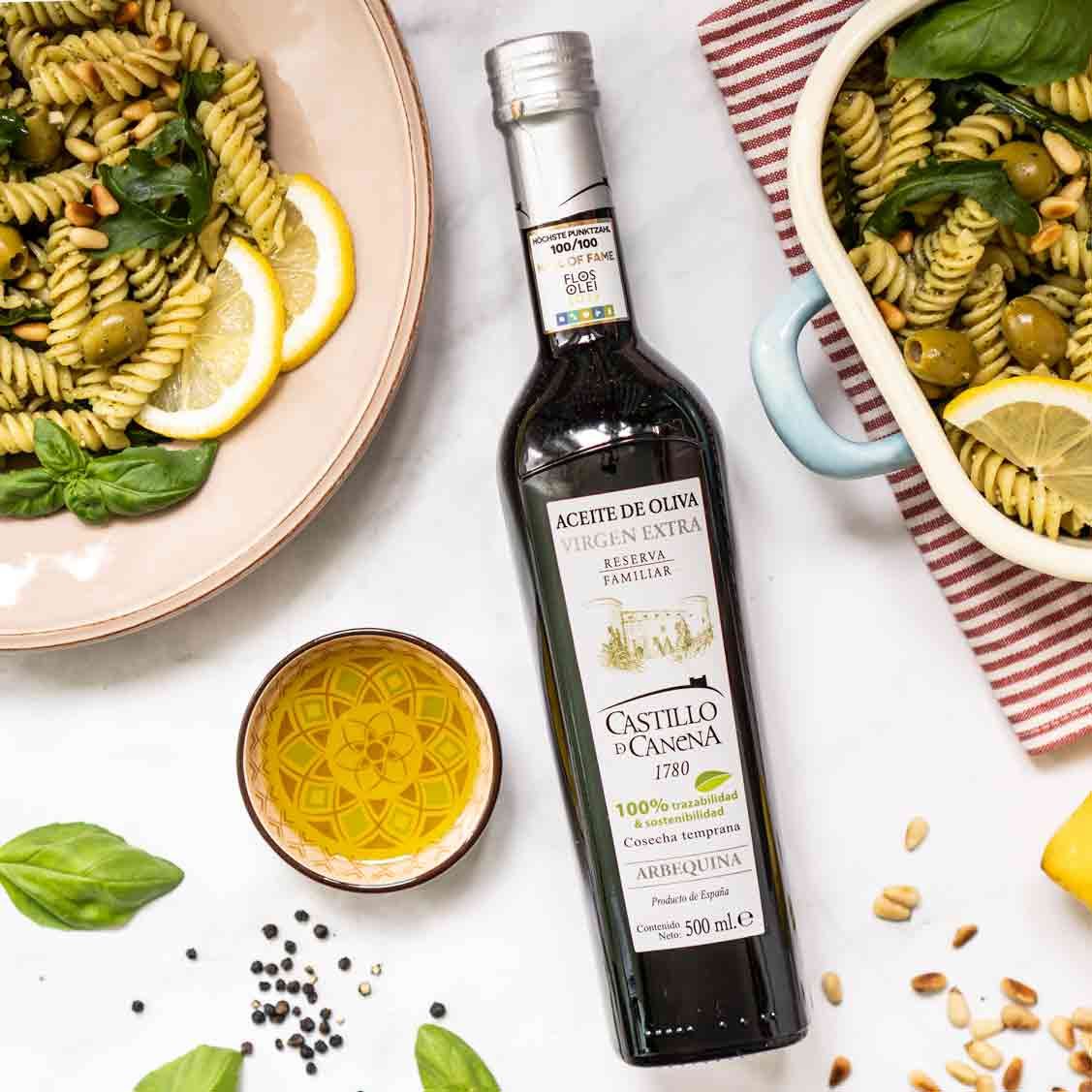 Castillo de Canena Arbequina Olivenöl mit Pesto Nudelsalat